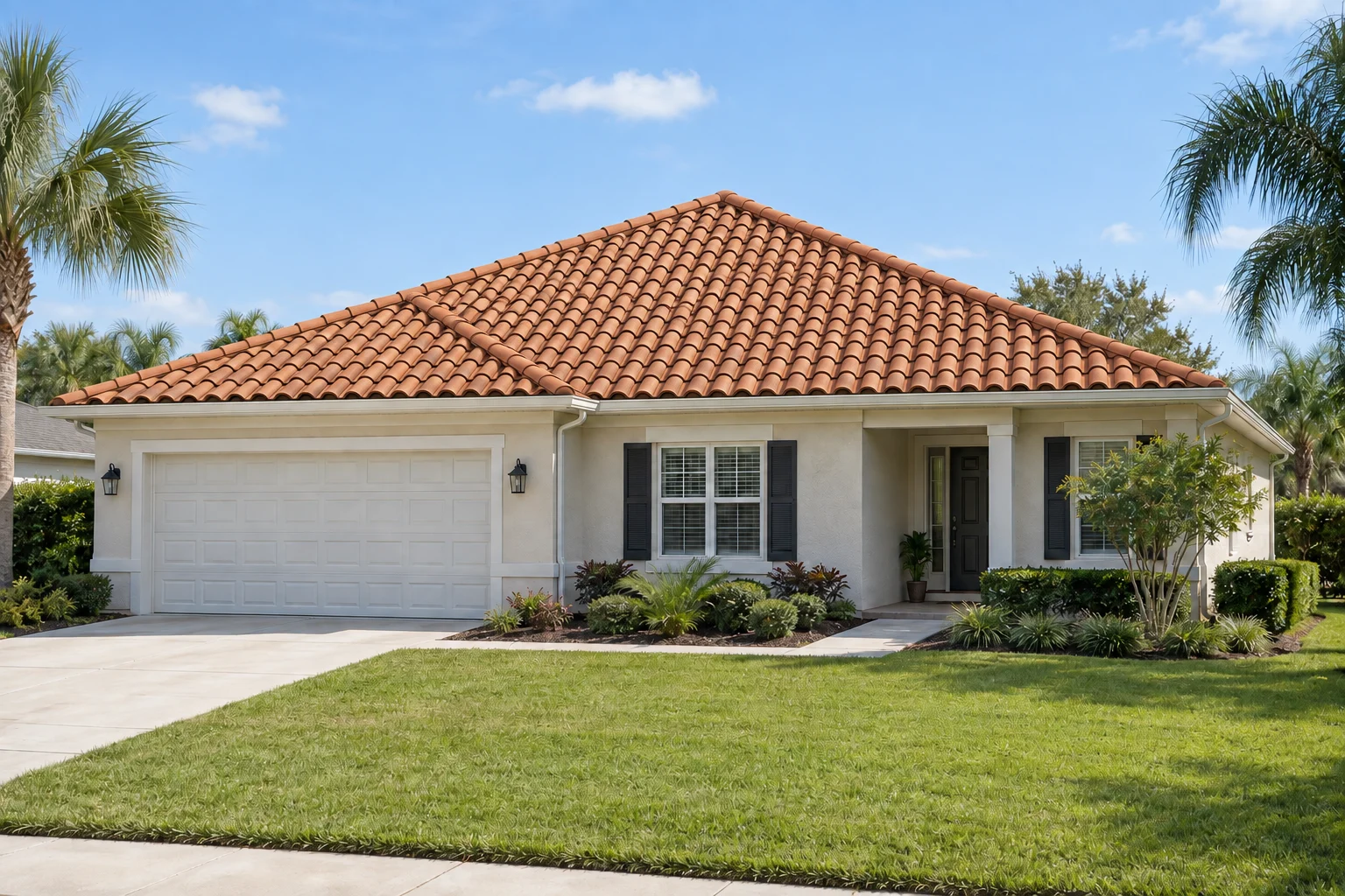 Illustrative Florida home with Mediterranean terracotta roofing